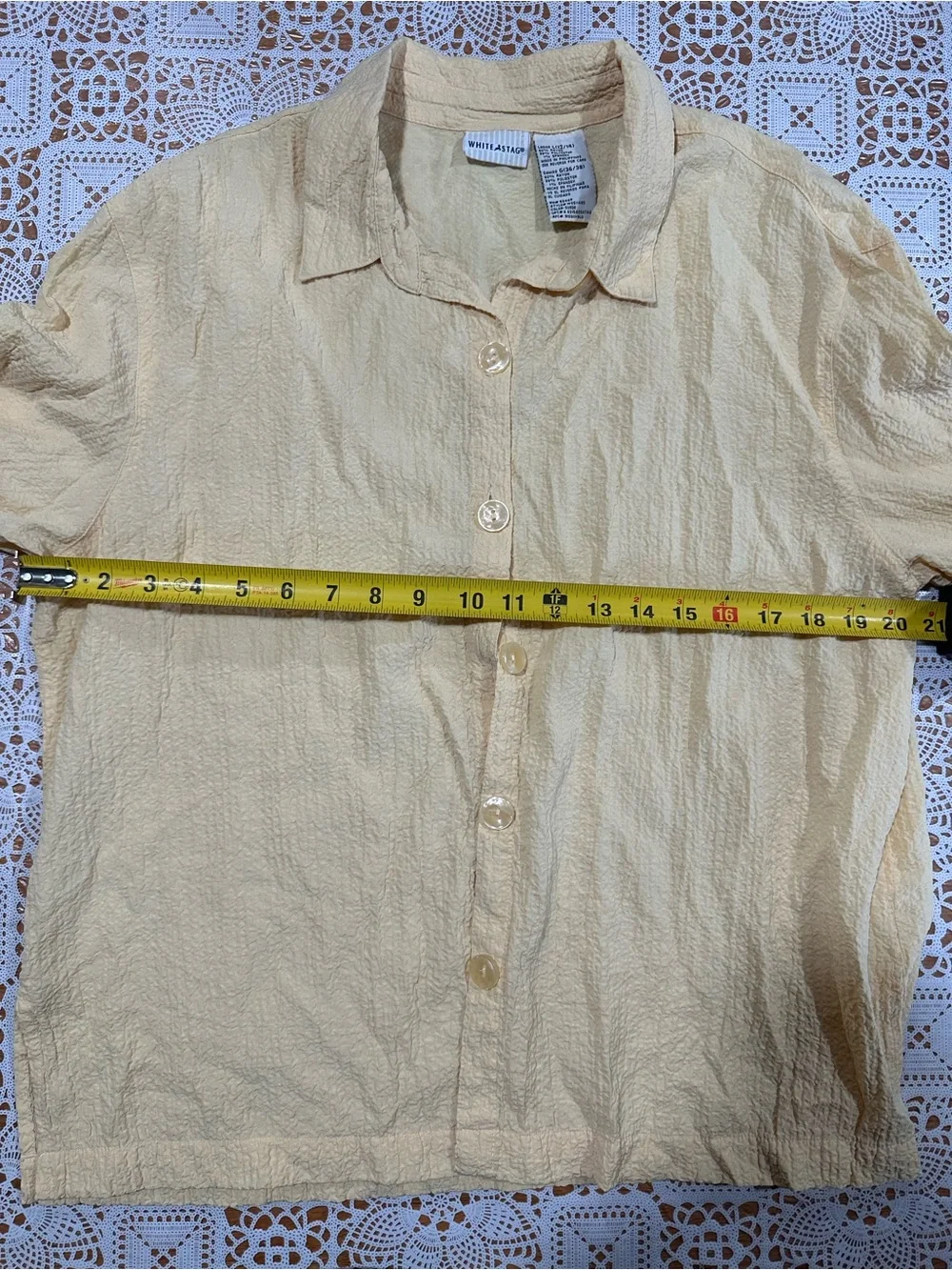 White Stag Butter Yellow Textured Button Front Blouse Women’s Large - Picture 3 of 5